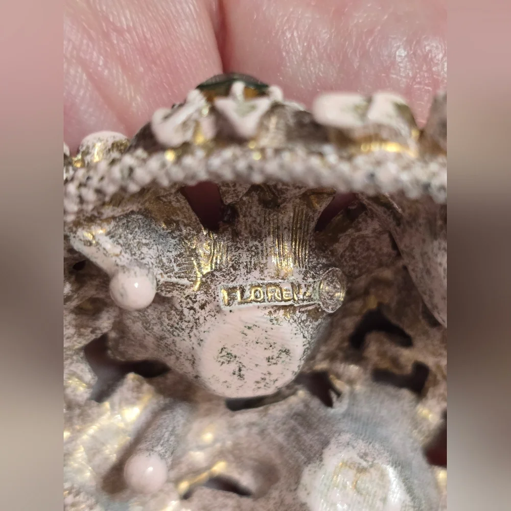 Vintage Florenza Pink Jeweled Floral Basket Trinket Box